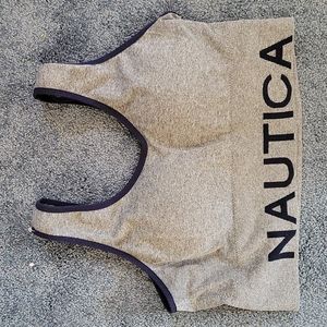 Nautica bralette/exercise top....gray with blue stripes and lettering size 2xl